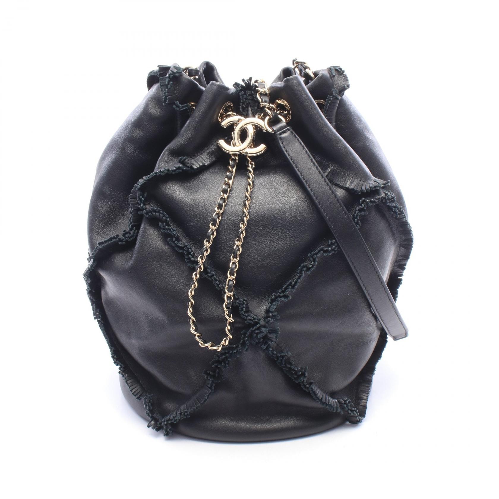 シャネル CHANEL ココマーク フリンジ バケットバッグ ショルダーバッグ バッグ ラムスキン(羊革) レディース ブラック系 【中古】