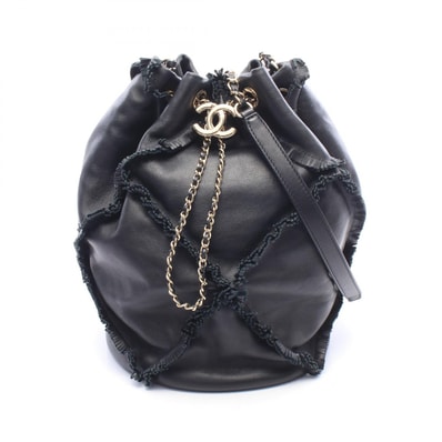 シャネル CHANEL ココマーク フリンジ バケットバッグ ショルダーバッグ バッグ ラムスキン(羊革) レディース ブラック系 【中古】