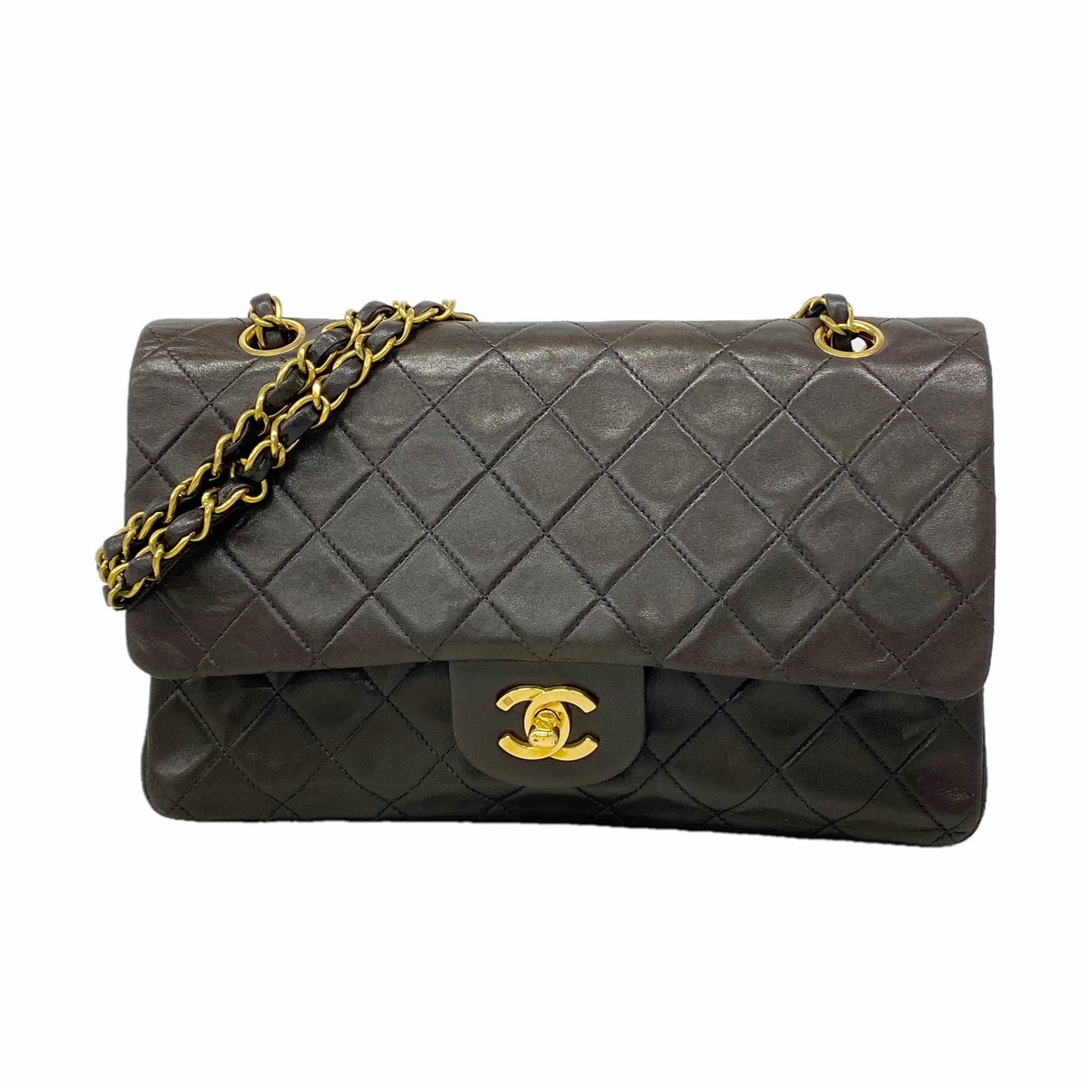 ★SALE【6kb0849】シャネル ショルダーバッグ マトラッセ Wフラップ Wチェーン ラムスキン ブラック ゴールド金具【中古】レディース