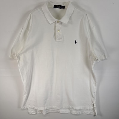 古着 ポロ・ラルフローレン POLO RALPH LAUREN 鹿の子 半袖 ポロシャツ ロゴ 刺繍 大きいサイズ 2ボタン XL ホワイト 無地 メンズ
