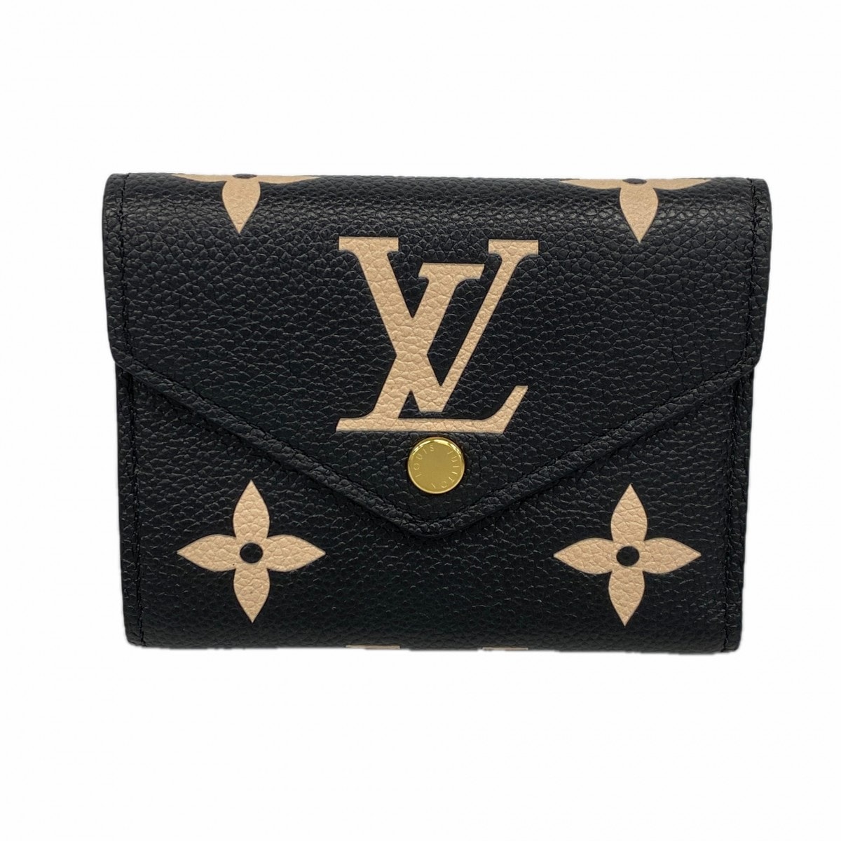 【6dc3692-k】ルイヴィトン 三つ折り財布 モノグラム・アンプラント バイカラー ポルトフォイユヴィクトリーヌ M80968 ブラック ベージュ【中古】レディース