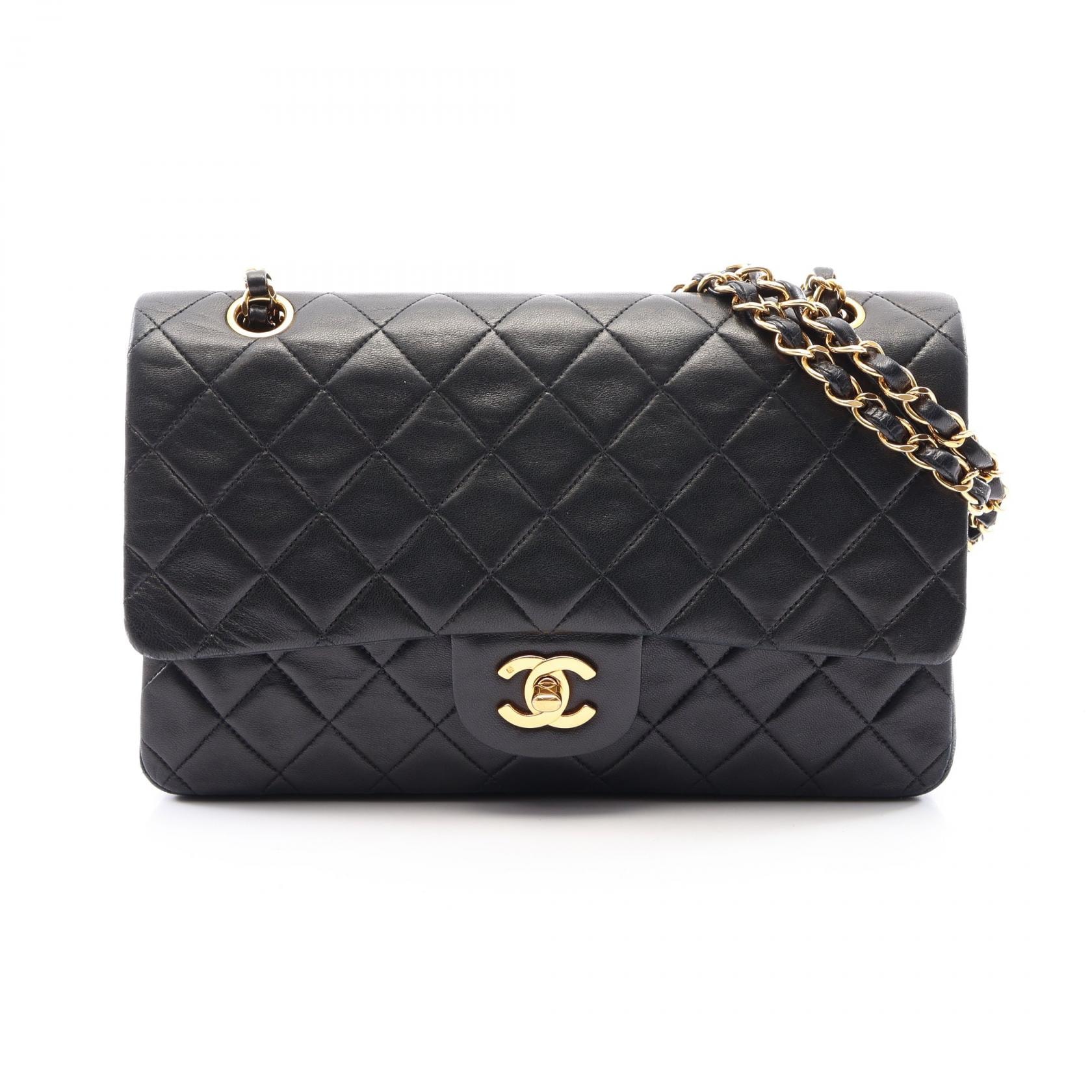 シャネル CHANEL マトラッセ Wフラップ ショルダーバッグ バッグ ラムスキン(羊革) レディース ブラック系 A01112 【中古】