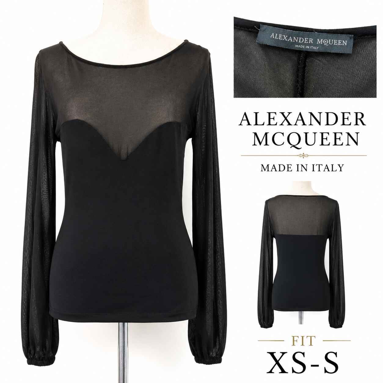 イタリア製/Alexander McQueen/アレキサンダーマックイーン★長袖トップス/シアー切替【レディースM程度/黒/black/シースルー】shirt◆BJ180-p