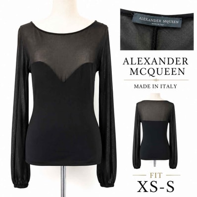 イタリア製/Alexander McQueen/アレキサンダーマックイーン★長袖トップス/シアー切替【レディースM程度/黒/black/シースルー】shirt◆BJ180-p