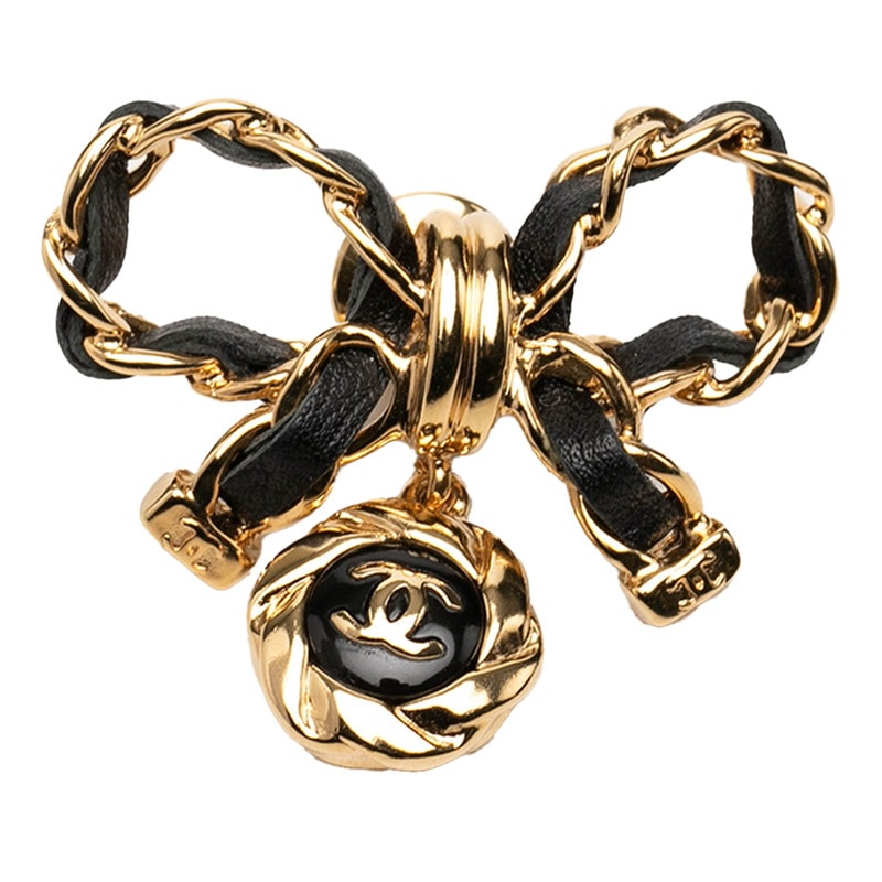 CHANEL Ribbon Metal Brooch "Gold/Black"