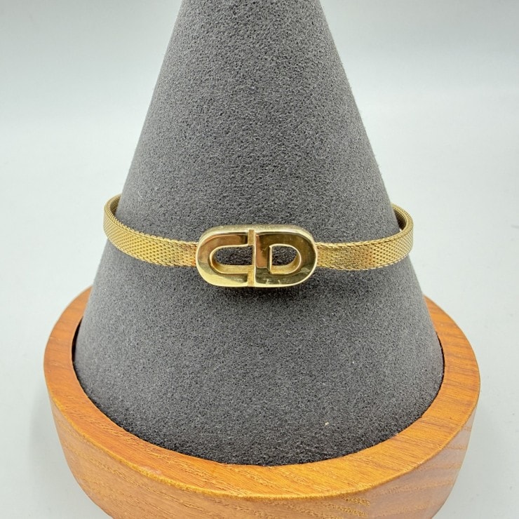 Christian Dior(クリスチャンディオール)CDロゴ ブレスレット ヴィンテージ メッシュチェーン ゴールドトーン 全長19cm レディース