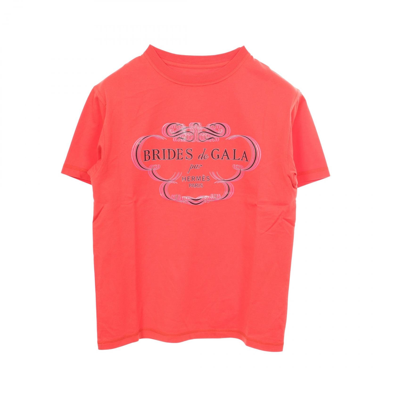 エルメス HERMES BRIDES de GALA プリント 半袖Tシャツ 衣料品 トップス コットン レディース レッド系 【中古】