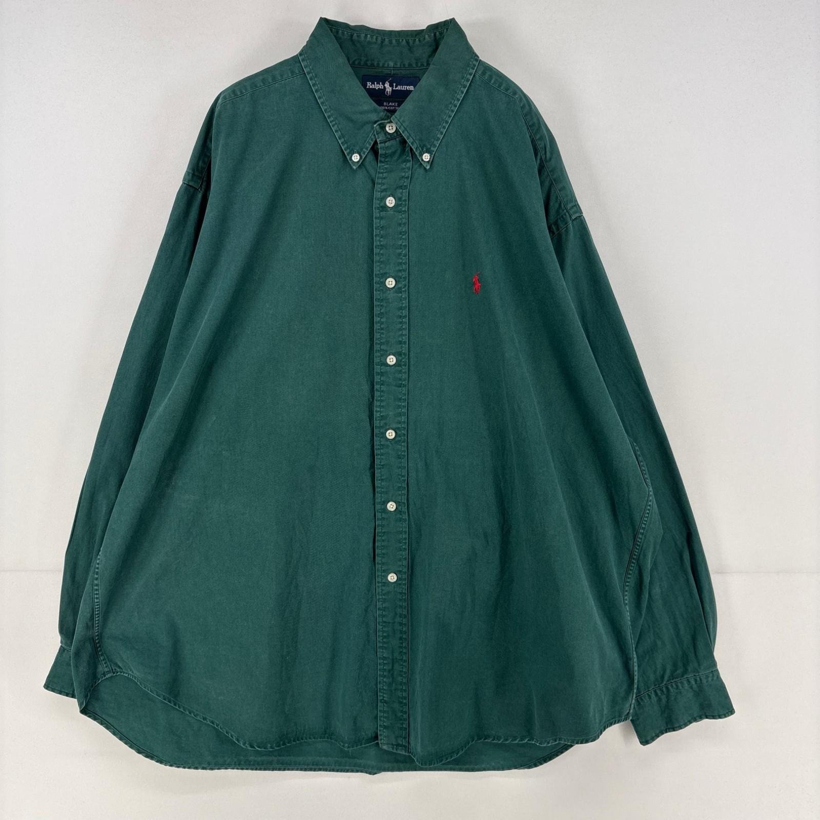 古着 ラルフローレン RALPH LAUREN 長袖シャツ ワンポイント ロゴ 刺繍 大きいサイズ オックスフォード 2XL グリーン メンズ