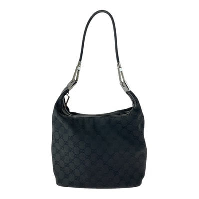 美品 GUCCI グッチ ブラック 黒 シルバー金具 GGキャンバス ショルダーバッグ ハンドバッグ 505037 【中古】