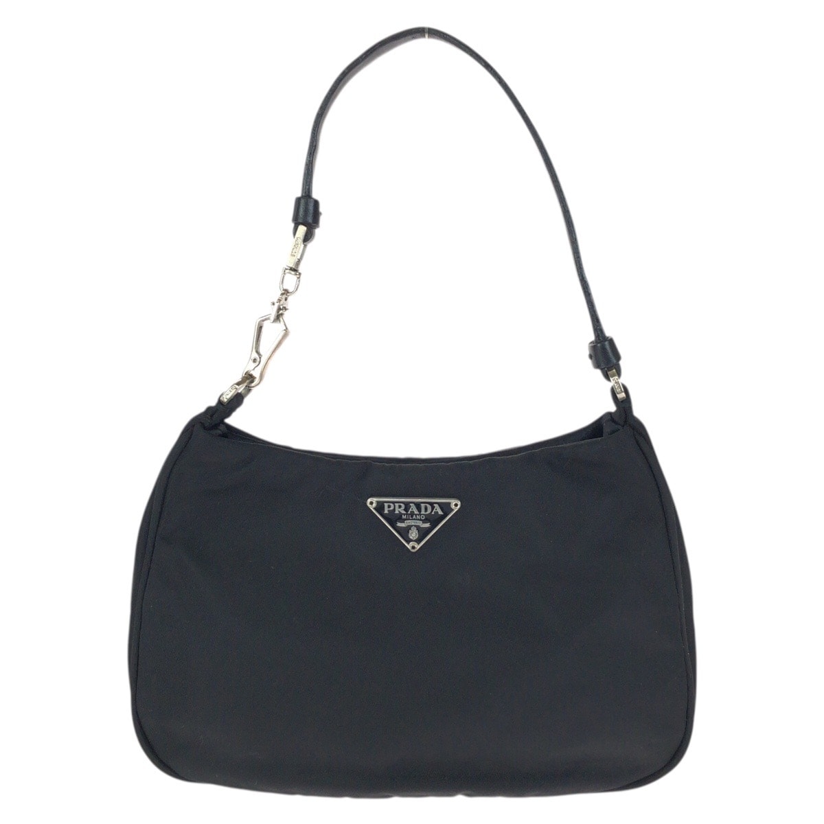 美品 PRADA プラダ テスート 三角ロゴプレート ブラック 黒 シルバー金具 ナイロン レザー/ ハンドバッグ アクセサリーポーチ 601745 【中古】