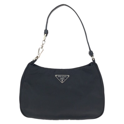 美品 PRADA プラダ テスート 三角ロゴプレート ブラック 黒 シルバー金具 ナイロン レザー/ ハンドバッグ アクセサリーポーチ 601745 【中古】