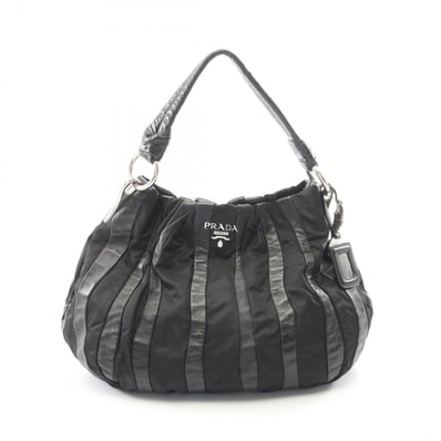 プラダ PRADA ストライプ ハンドバッグ バッグ ナイロン レザー レディース ブラック系 【中古】
