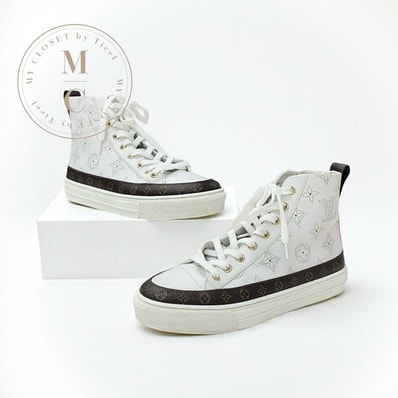 ルイヴィトン LOUIS VUITTON ステラーライン モノグラム スニーカー 靴 シューズ レザー ホワイト ブラウン ロゴ パンチング ハイカット