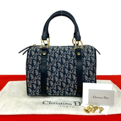 Christian Dior ディオール トロッター 柄 キャンバス レザー ハンドバッグ ネイビー
33709