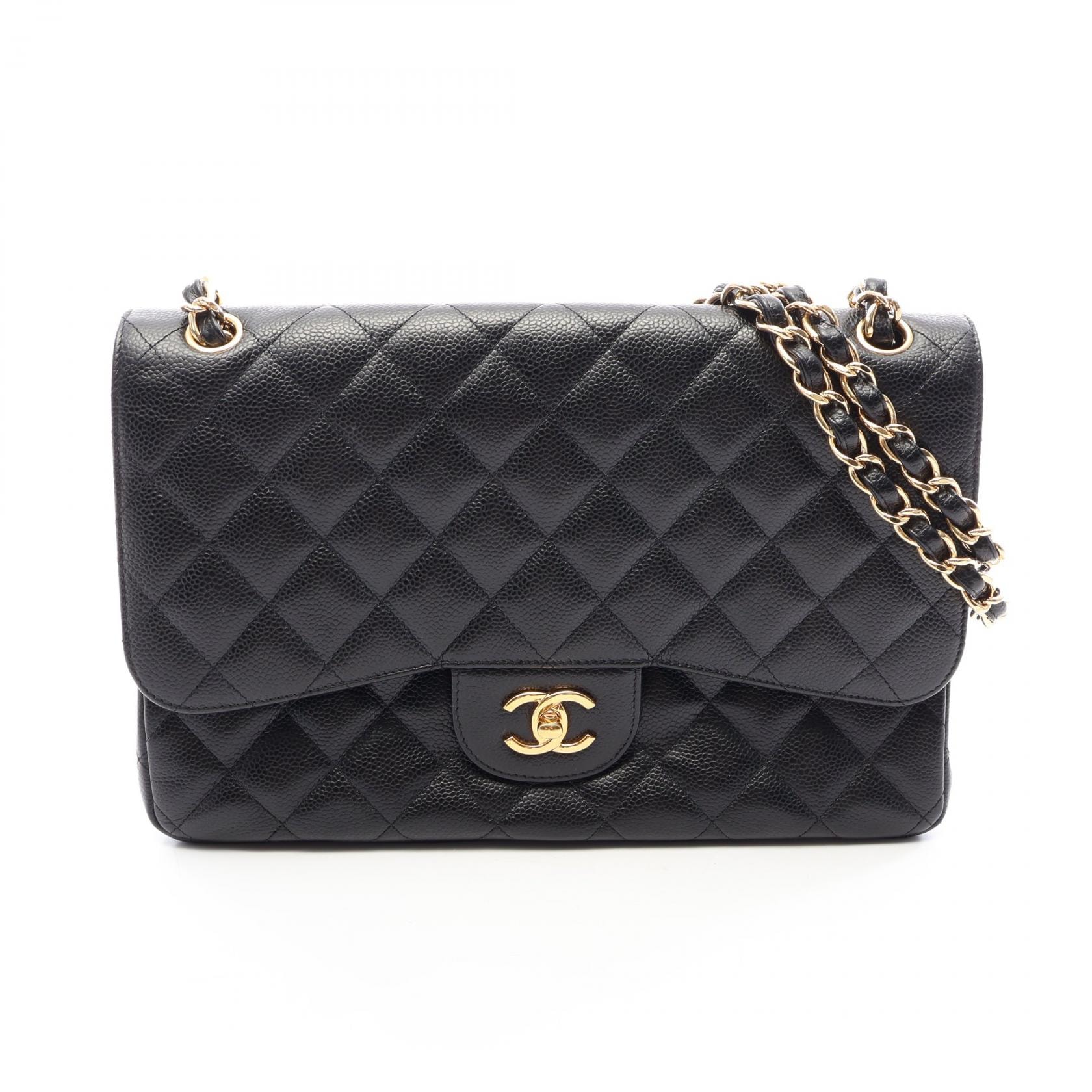 シャネル CHANEL デカマトラッセ30 クラシック ラージ Wフラップ ショルダーバッグ バッグ キャビアスキン(グレインドカーフ) レディース ブラック系 【中古】