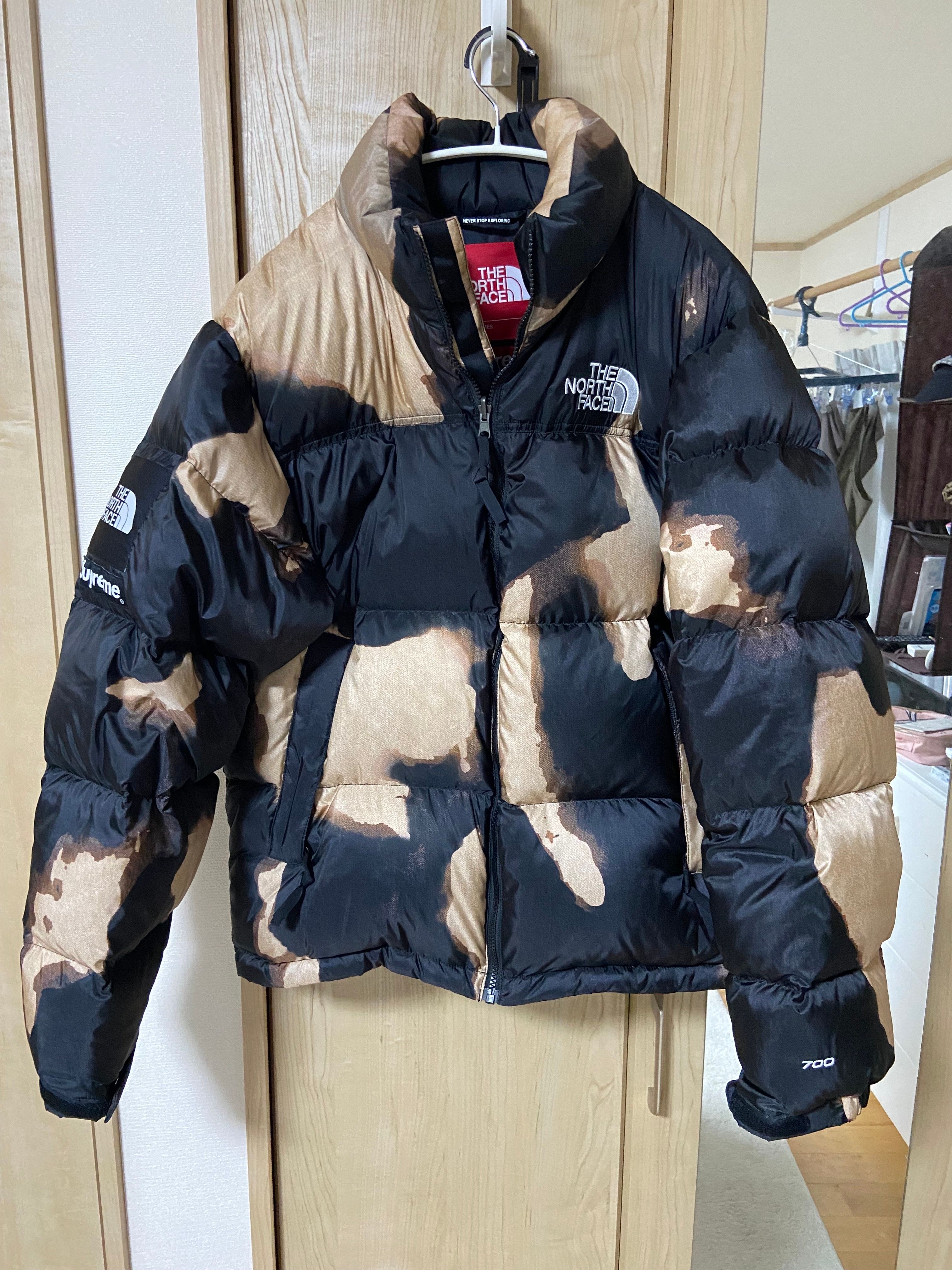 Supreme x The North Face Bleached Denim Print Nuptse Jacket "Black"