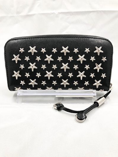 ジミーチュウ ラウンドファスナー財布 黒 レザー