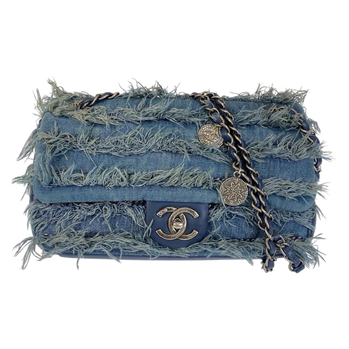 美品 CHANEL シャネル ココマーク ターンロック ブルー シルバー金具 デニム レザー/ チェーンショルダーバッグ 600777 【中古】