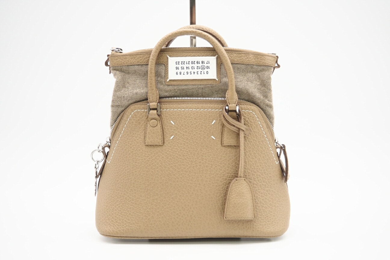 美品 MAISON MARGIELA メゾンマルジェラ レザー 5AC ミニバッグ S56WG0082 ハンドバッグ ベージュ レザー レディース