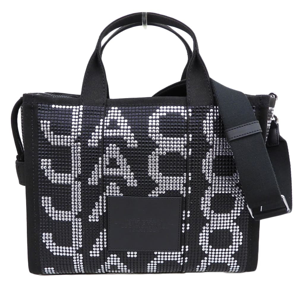 マーク ジェイコブス モノグラム STUDDED ミディアム トートバッグ 2WAY ハンド ショルダー レディース ブラック×シルバー