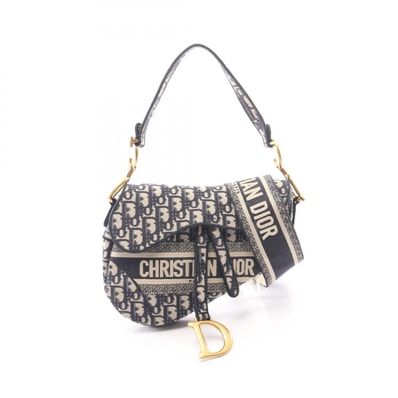 ディオール Dior サドルバッグ 2WAY ハンドバッグ バッグ キャンバス レディース ベージュ系 / ネイビー系 【中古】