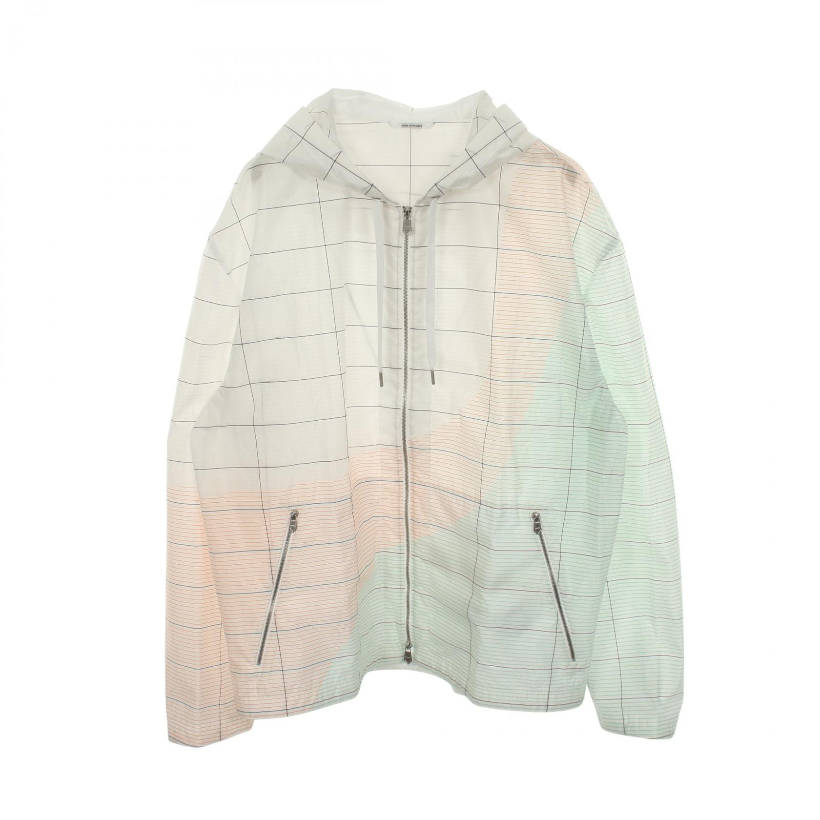 エルメス HERMES フード付き チェック ジップアップ ブルゾン 衣料品 アウター ポリエステル ホワイト メンズ ホワイト系 / マルチカラー 【中古】