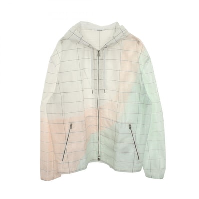 エルメス HERMES フード付き チェック ジップアップ ブルゾン 衣料品 アウター ポリエステル ホワイト メンズ ホワイト系 / マルチカラー 【中古】