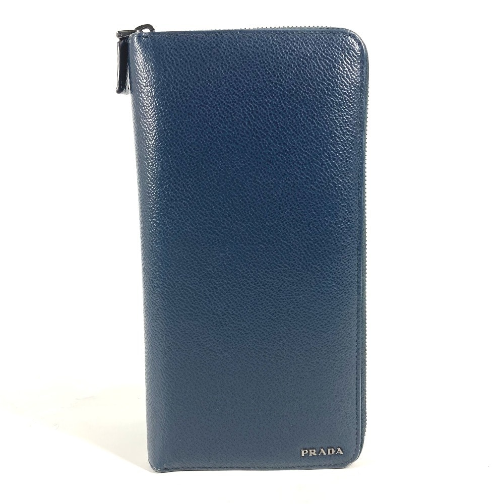 プラダ PRADA トラベルケース 2ML220 ロゴ ラウンドファスナー ロングウォレット 長財布 サフィアーノレザ- ネイビー