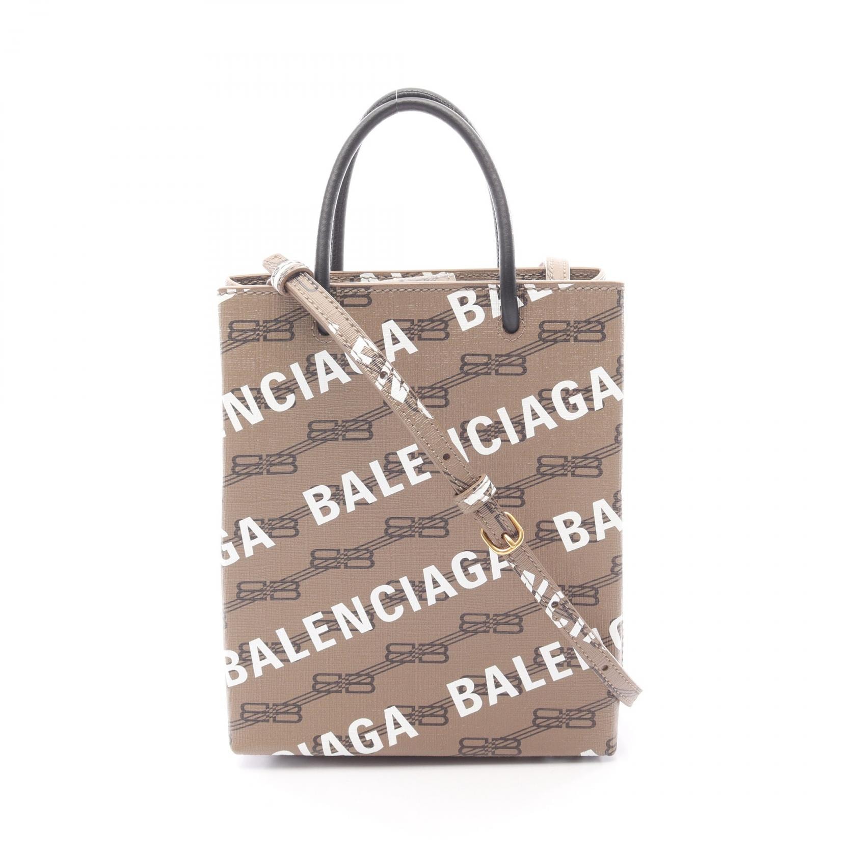 バレンシアガ BALENCIAGA BBモノグラム ハンドバッグ バッグ PVCコーティングキャンバス レザー レディース グレー系 / ホワイト系 / ブラック系 【中古】