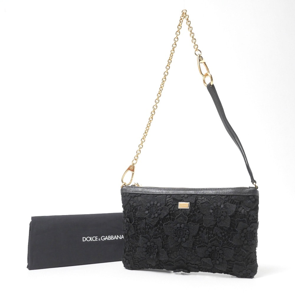 DOLCE&GABBANA ドルチェアンドガッバーナ ショルダーバッグ レース セミショルダーバッグ リップチャーム 裏:レオパード柄 イタリア製 ブランド古着【中古】20260311/RA8196