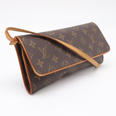 LOUIS VUITTON ルイ・ヴィトン モノグラム ポシェット ツインGM M51852 ショルダーバッグ ブラウン ベージュ コーティングキャンバス レザー レディース