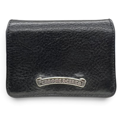 CHROME HEARTS 美品 クロムハーツ CARD CASE 3POCKET スクロールラベル 名刺入れ カードケース ブラック ヘビーレザー パスケース 小物 クロム ABランク 中古 鑑定済 クロム名刺入れ