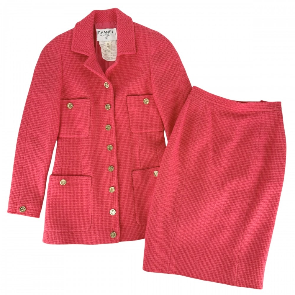 CHANEL シャネル セットアップ ツイード ジャケット スカート ココボタン ヴィンテージ アパレル 服 36 ピンク ゴールド金具 ウール    レディース 春 秋【中古品】
