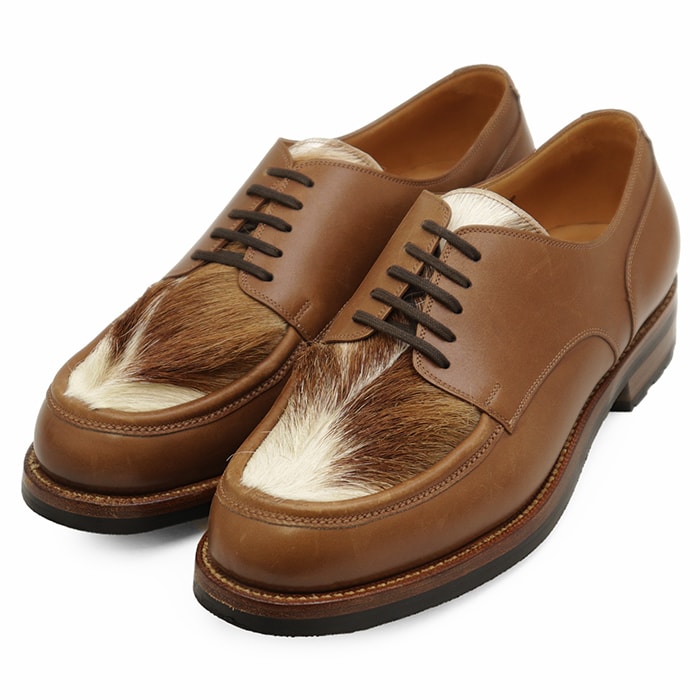 【極美品】F.LLI Giacometti フラテッリジャコメッティ ダービーシューズ サイズ 42 メンズ ハラコ モックトゥ Uチップ Vibramソール レースアップ 外羽根式 シューズ 革靴 ブラウン 茶色 イタリア製