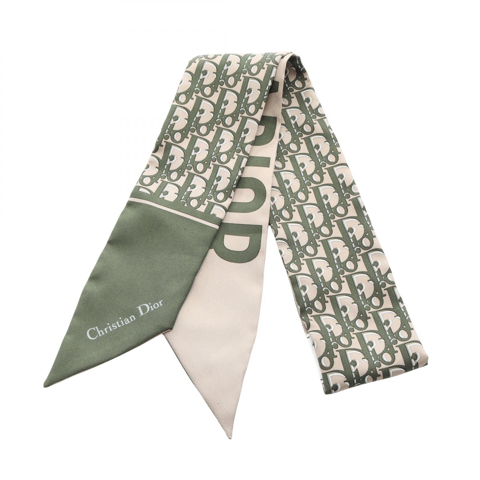 ディオール Dior ミッツァ J'ADIOR オブリーク リボン スカーフ 衣料品 シルク レディース ベージュ系 / カーキ系 【中古】