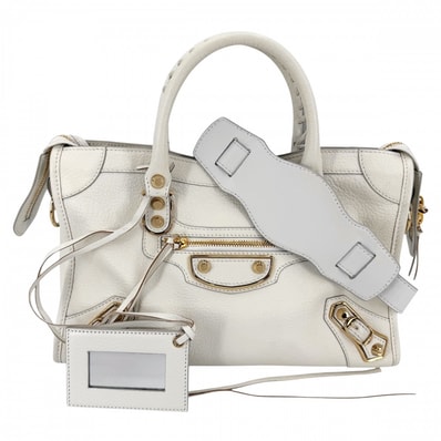 BALENCIAGA バレンシアガ 2WAY クラシック メタリック エッジ シティ ハンドバッグ ショルダーバッグ 肩掛け 斜め掛け 432831 レザー ホワイト 白 ゴールド金具 レディース【中古品】