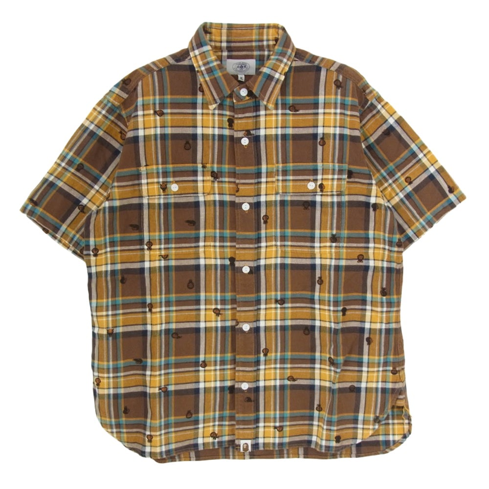 A BATHING APE アベイシングエイプ 長袖シャツ 002SHA301036X マイロプリント チェック柄 長袖 シャツ ブラウン系 XL【中古】