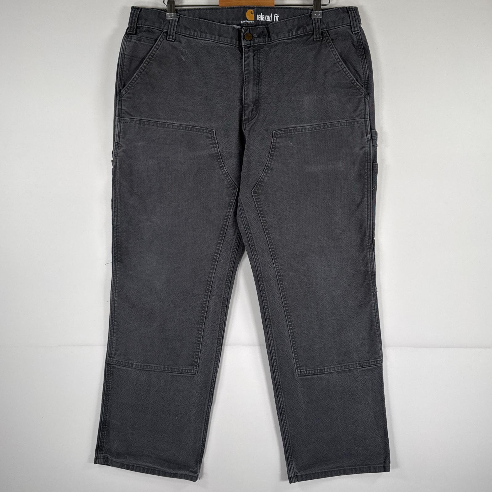 古着 カーハート Carhartt ワークパンツ ダブルニー ダック ペインターパンツ 作業着 ワンポイント ロゴ 大きいサイズ w40 L30  グレー メンズ
