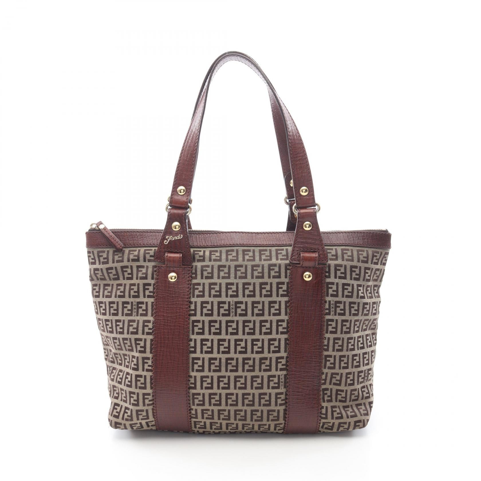 フェンディ FENDI ズッキーノ トートバッグ バッグ キャンバス レザー レディース ベージュ系 / ブラウン系 【中古】