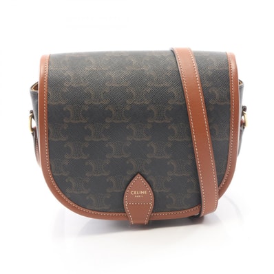 セリーヌ CELINE フォルコ ミディアムバッグ トリオンフ ショルダーバッグ バッグ PVCコーティングキャンバス レザー レディース ブラック系 / ブラウン系 191502BZJ.04LU 【中古】