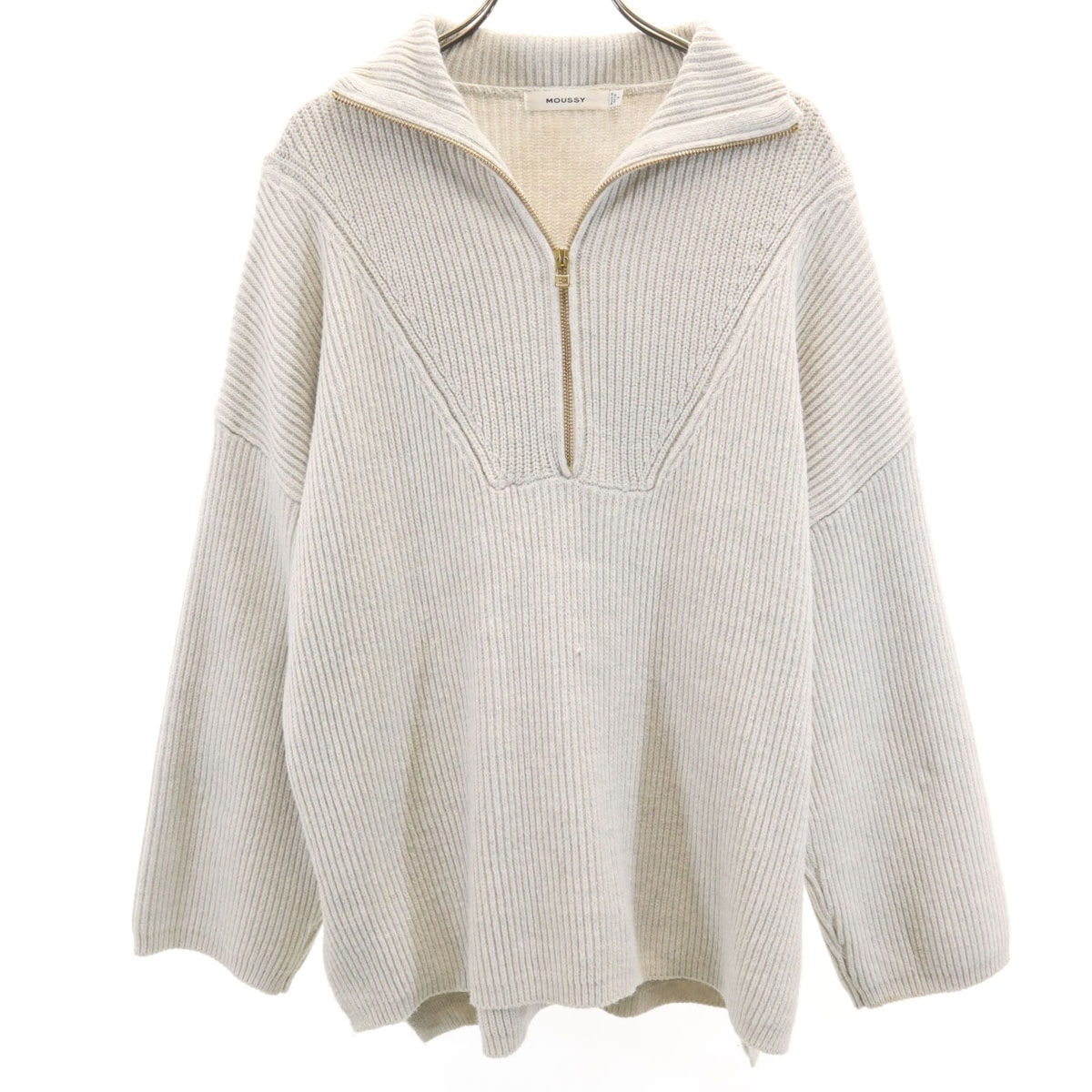 MOUSSY マウジー 長袖 ハーフジップ ニット F アイボリー系 セーター
