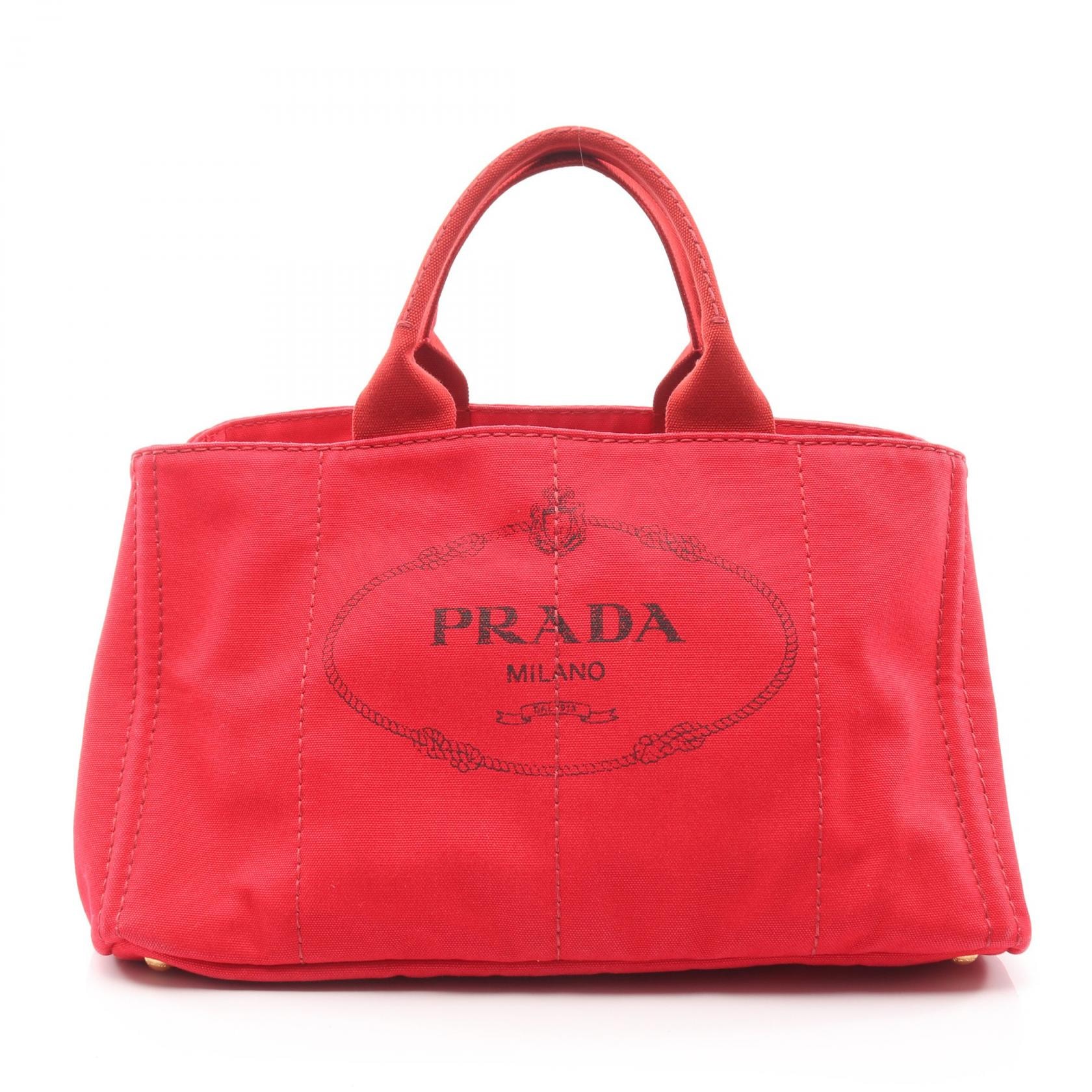 プラダ PRADA CANAPA カナパ トートバッグ バッグ キャンバス レディース レッド系 BN1872 【中古】