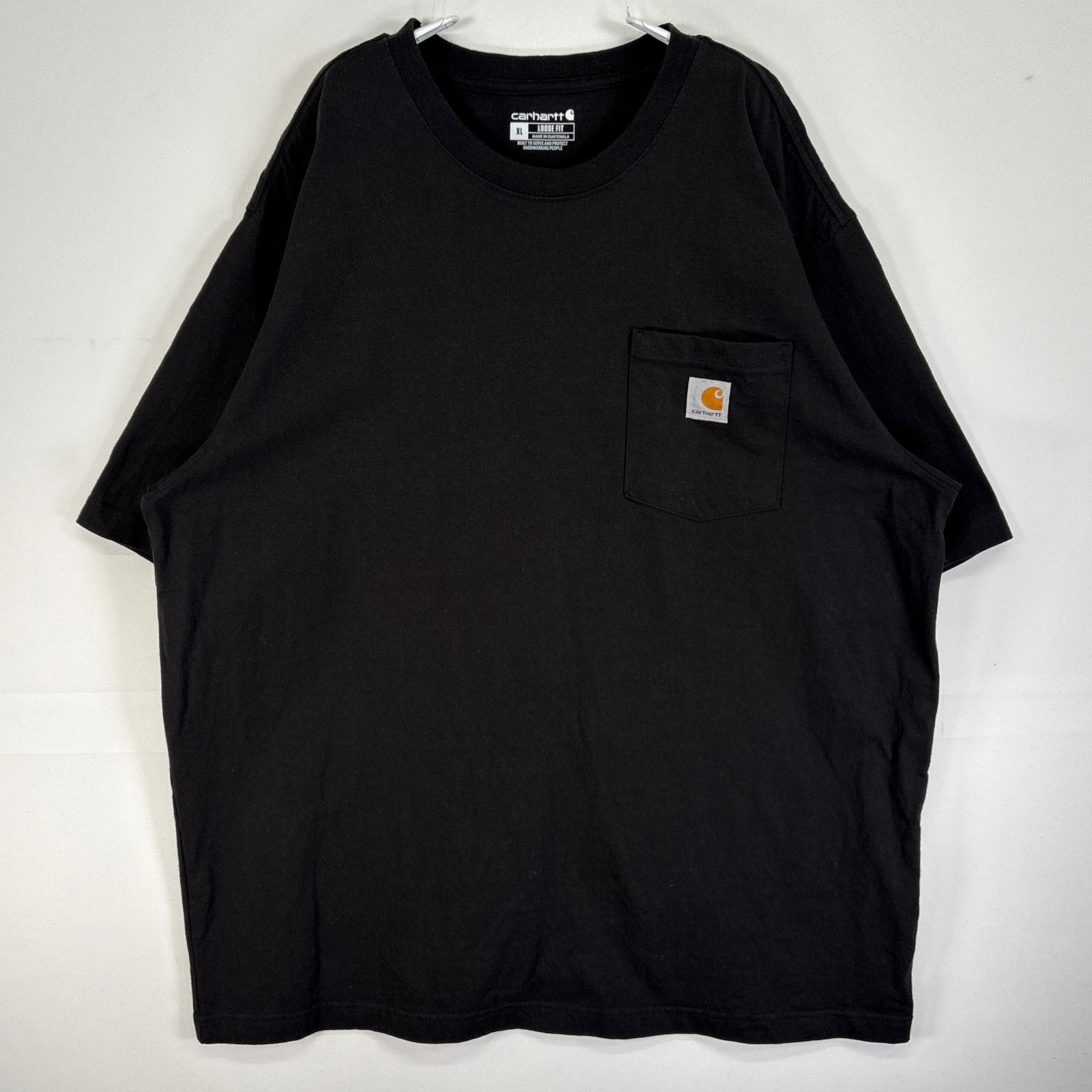 古着 カーハート Carhartt 半袖Tシャツ 大きいサイズ 肉厚 ワンポイント ロゴ 胸ポケ XL  ブラック 無地 メンズ