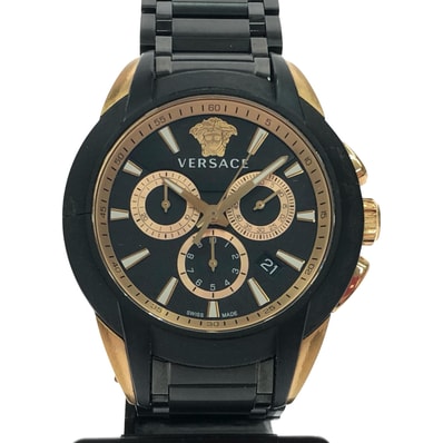 ▼▼VERSACE ベルサーチ メンズ腕時計 クオーツ キャラクター クロノグラフ ベゼル割れ有 VEM8 ブラック×ゴールド