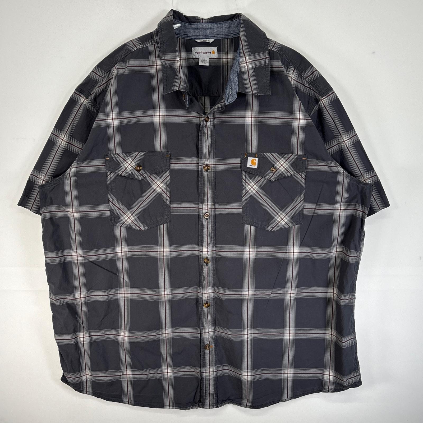 古着 カーハート Carhartt 半袖シャツ チェック 大きいサイズ フラップポケ ワンポイント ロゴ 3XL  ダークグレー マルチカラー メンズ
