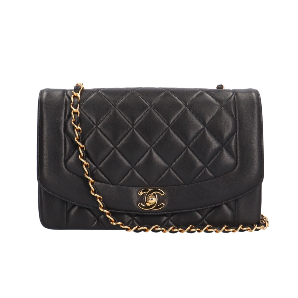 シャネル ダイアナ ショルダーバッグ ラムスキン ブラック レディース CHANEL 中古