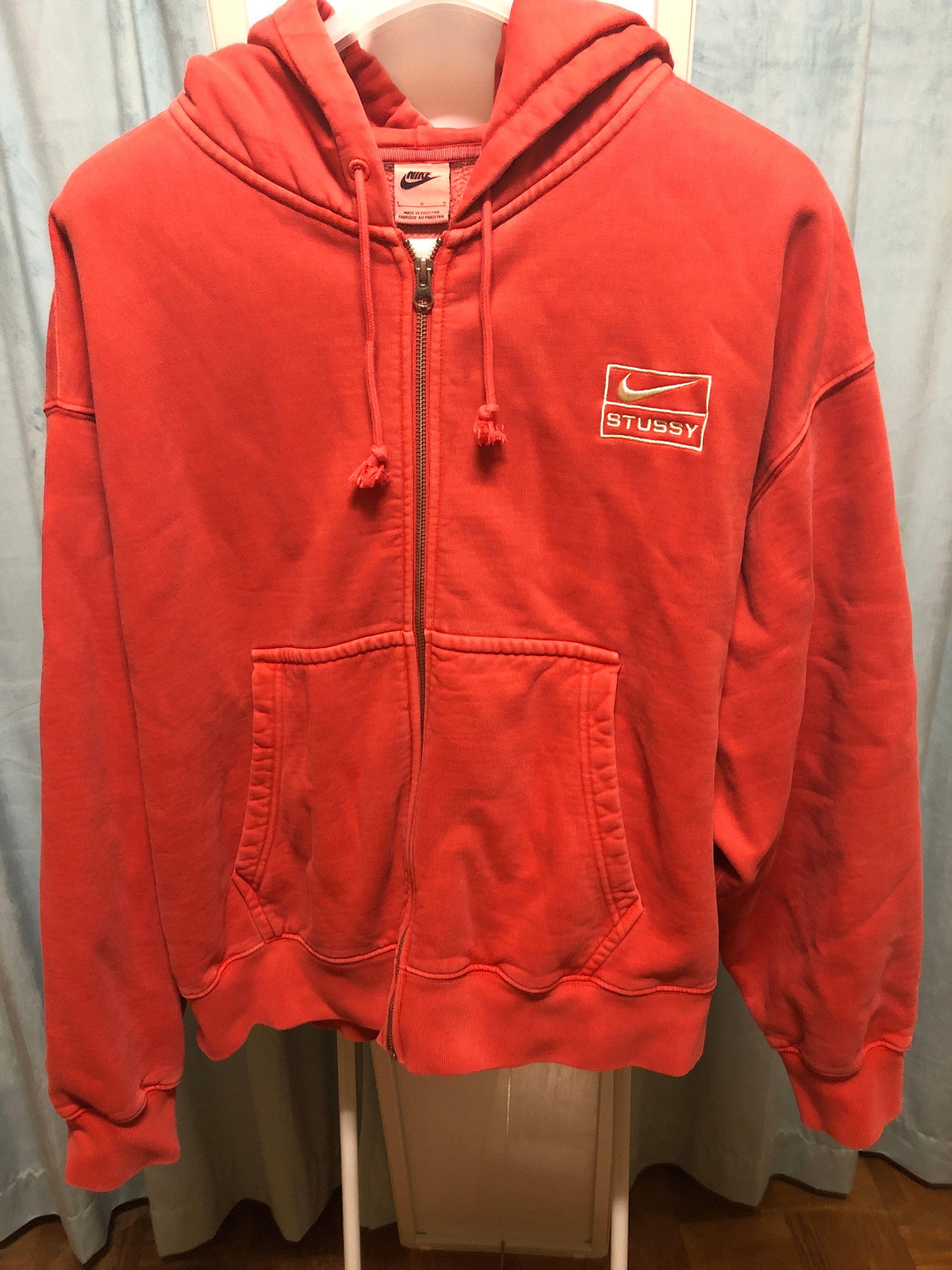 Nike x Stussy Full-Zip Pigment Dyed Fleece Hoodie (US Size) "Habanelo Red" FJ9161-642