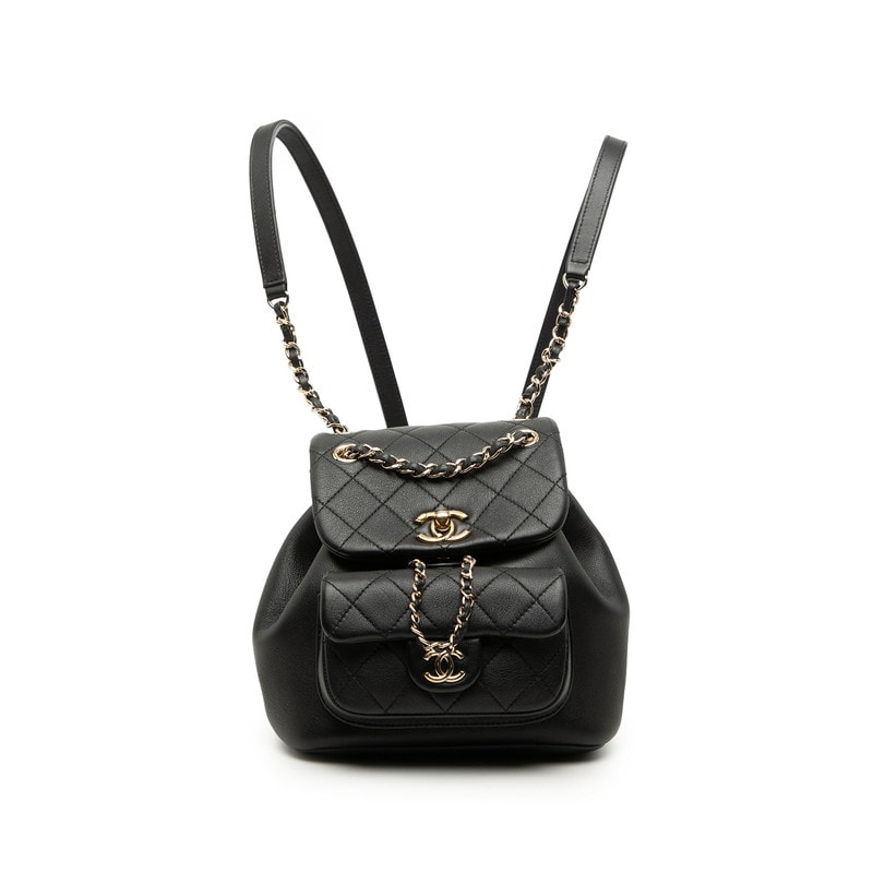 シャネル マトラッセ ココマーク スモール リュック バックパック ブラック ゴールド金具 カーフスキン レディース CHANEL 【中古】