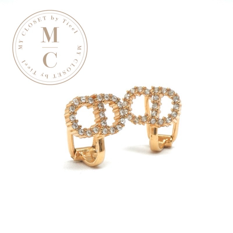 クリスチャンディオール CHRISTIAN DIOR Petit CD ピアス イヤリング ゴールド CD クリップオン スタッドイヤリング ラインストーン