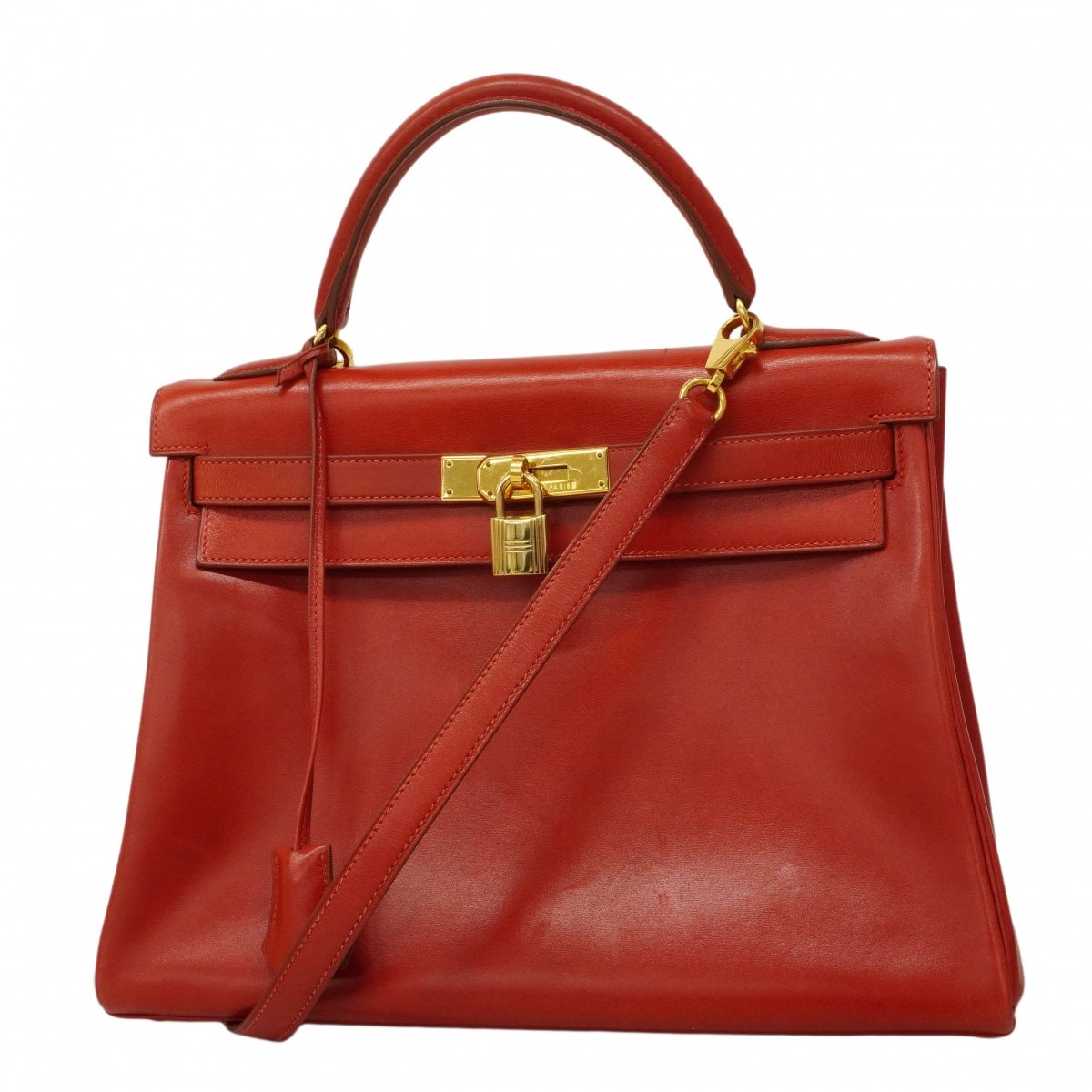 【6cd5334】エルメス ハンドバッグ ケリー32 ボックスカーフ ルージュヴィフ ゴールド金具 〇Z刻印 2wayバッグ【中古】レディース